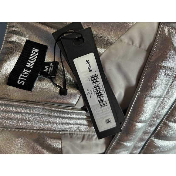 Steve Madden Women's Mallika Silver Corset Faux Leather Top Size M NWT Y2K Disco - Picture 5 of 9